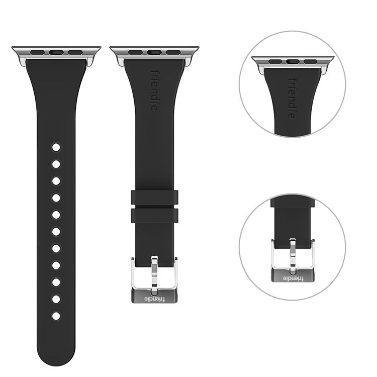 Correa de silicona negra con hebilla clásica plateada - The Gippsland - Compatible con Apple Watch de 38 mm a 41 mm