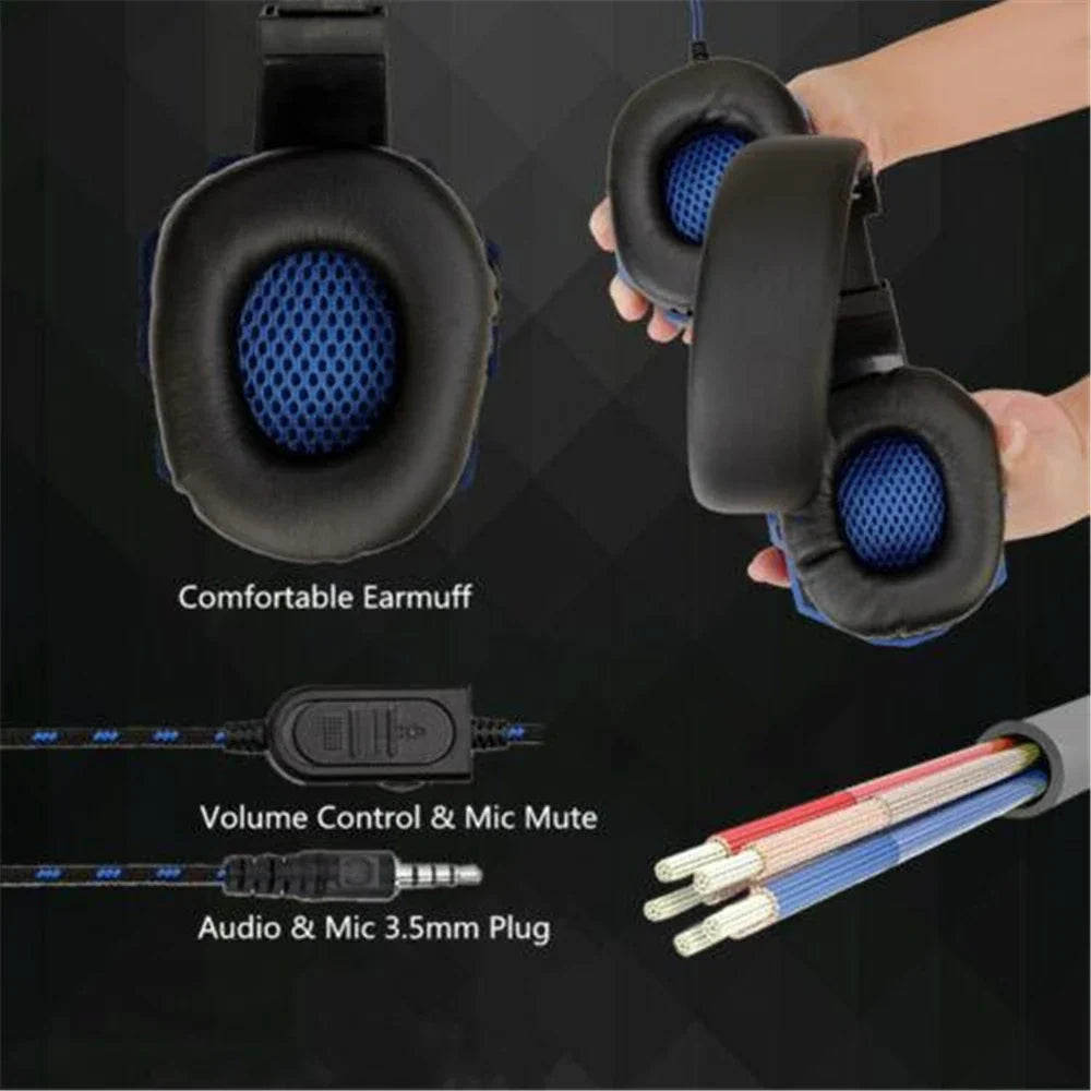 Auriculares de diadema con micrófono con cancelación de ruido NNEOBA Wired Gaming (azul)