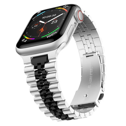 Correa de eslabones de acero inoxidable - The Perth en plateado y negro grande - Compatible con Apple Watch de 42 mm a 45 mm