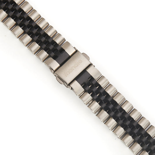 Stainless Steel Link Bracelet Band - The Perth in Silver and Black Large - Compatible with Apple Watch Size 42mm to 45mm