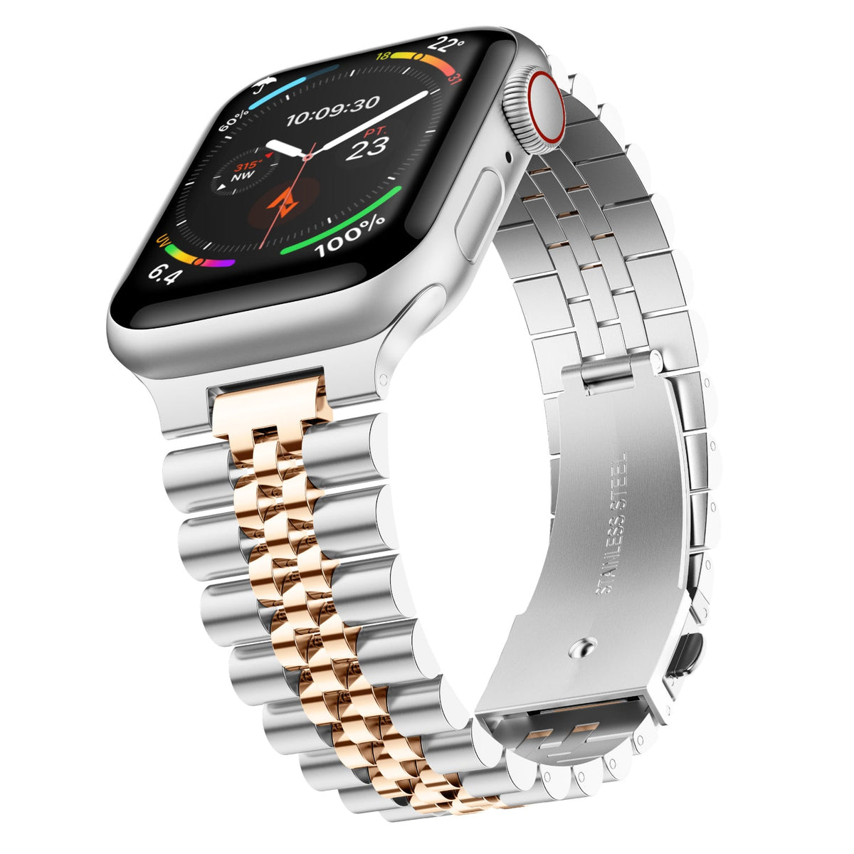 Stainless Steel Link Bracelet Band - The Perth in Silver and Rose Small - Compatible with Apple Watch Size 38mm to 41mm