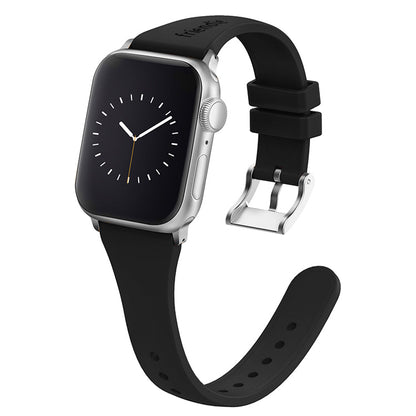 Correa de silicona negra con hebilla clásica plateada - The Gippsland - Compatible con Apple Watch de 38 mm a 41 mm