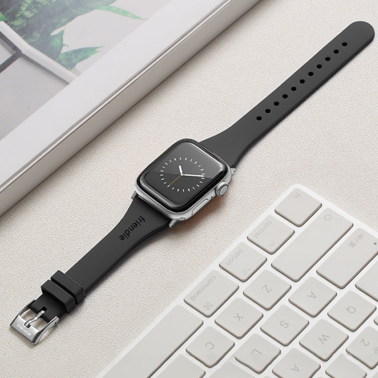 Correa de silicona negra con hebilla clásica plateada - The Gippsland - Compatible con Apple Watch de 38 mm a 41 mm
