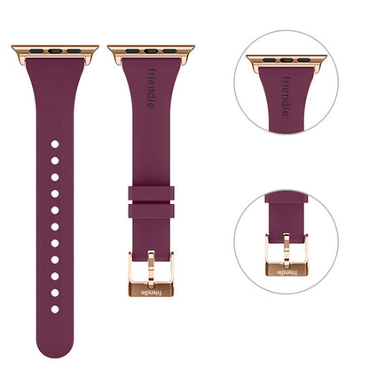 Silicone Band in Burgundy with Gold Classic Buckle - The Gippsland - Compatible with Apple Watch Size 38mm to 41mm