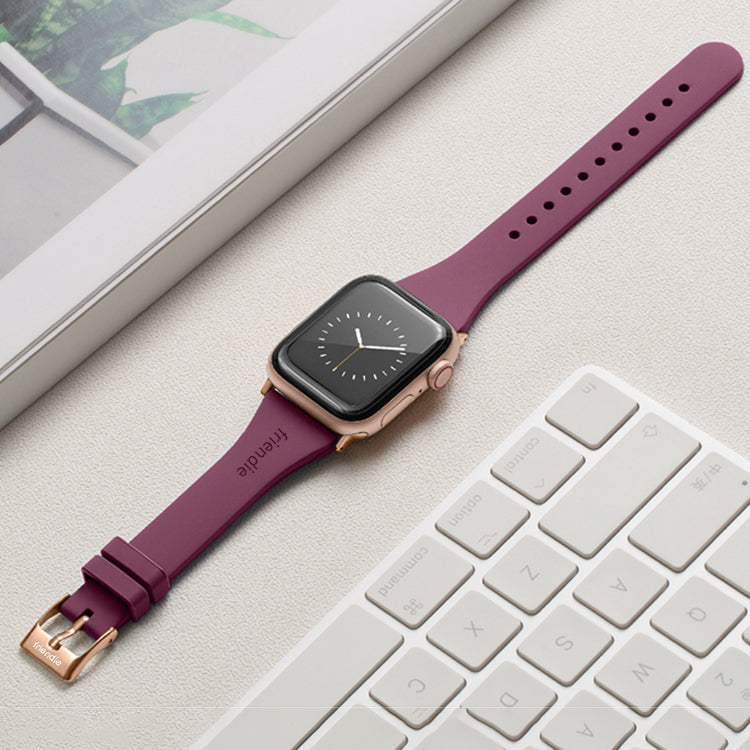 Silicone Band in Burgundy with Gold Classic Buckle - The Gippsland - Compatible with Apple Watch Size 38mm to 41mm