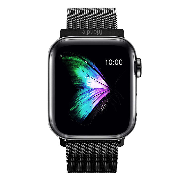 Correa de malla tejida de acero inoxidable con bucle infinito - The Melbourne en negro grande - Compatible con Apple Watch de 42 mm a 45 mm