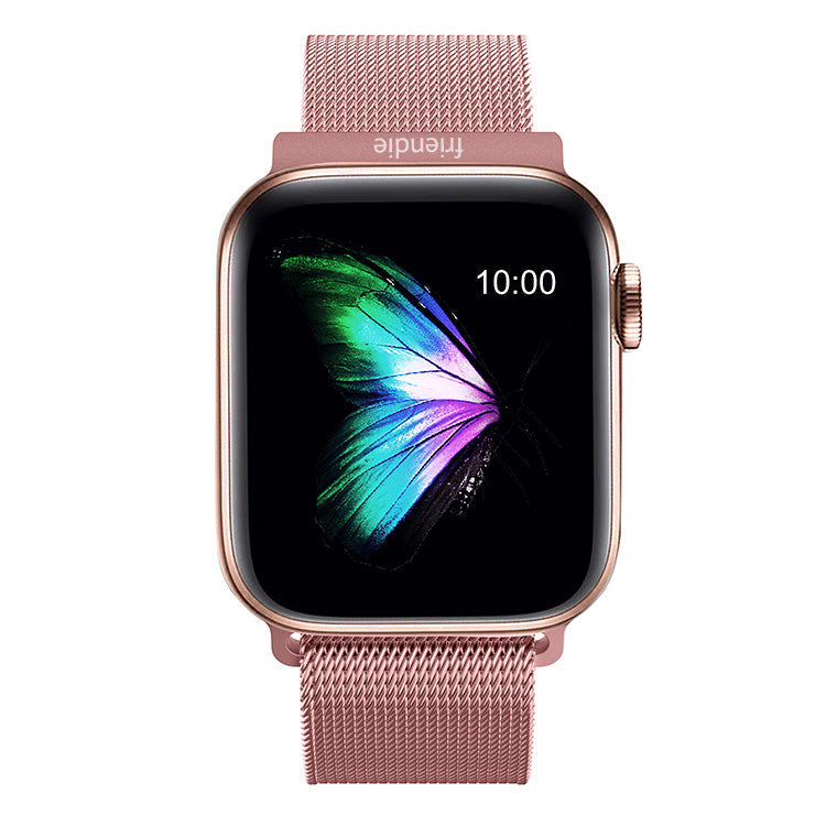 Correa de malla tejida de eslabones de acero inoxidable con bucle infinito - The Melbourne en oro rosa, talla grande - Compatible con Apple Watch de 42 mm a 45 mm
