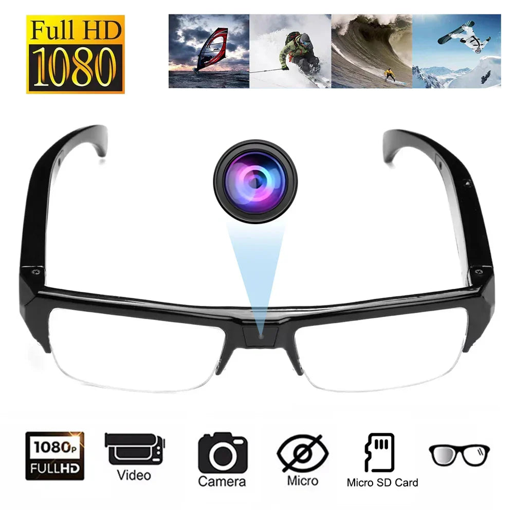 Gafas con cámara mini HD 1080P, grabadora de video DVR portátil, negras