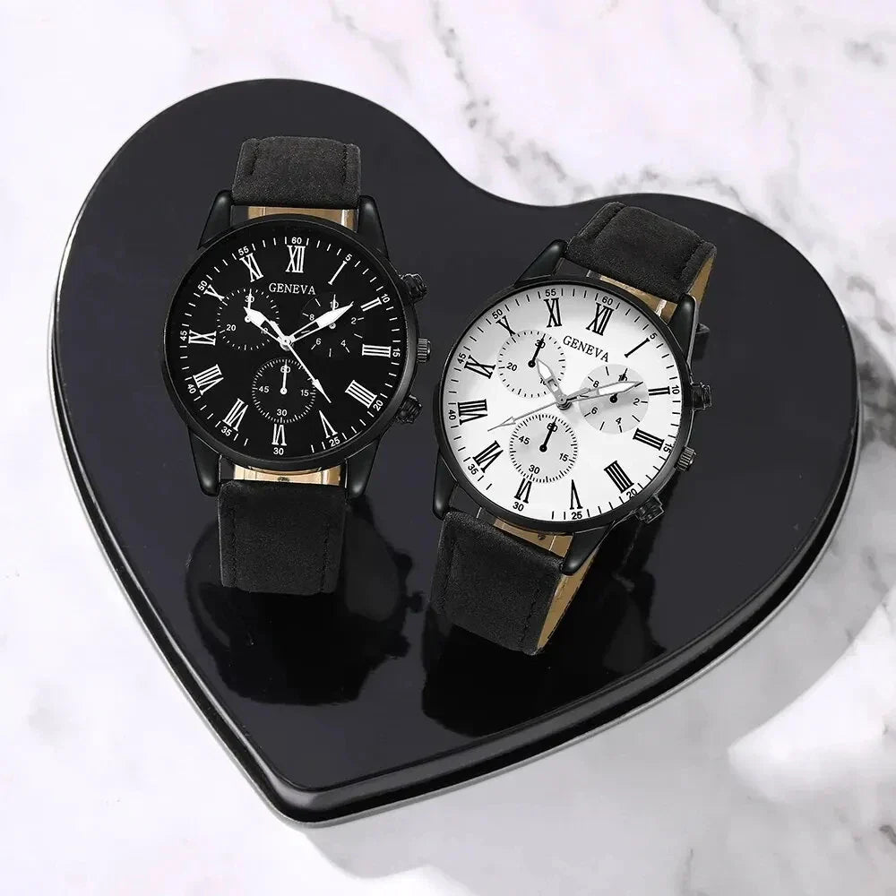 NNEOBA Set de Relojes de Cuarzo de Cuero para Pareja