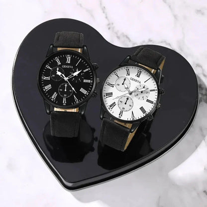 NNEOBA Set de Relojes de Cuarzo de Cuero para Pareja