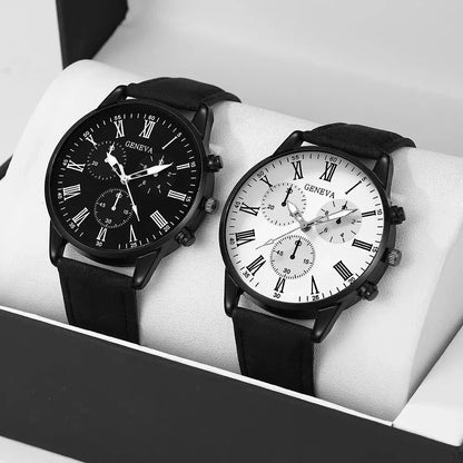 NNEOBA Set de Relojes de Cuarzo de Cuero para Pareja
