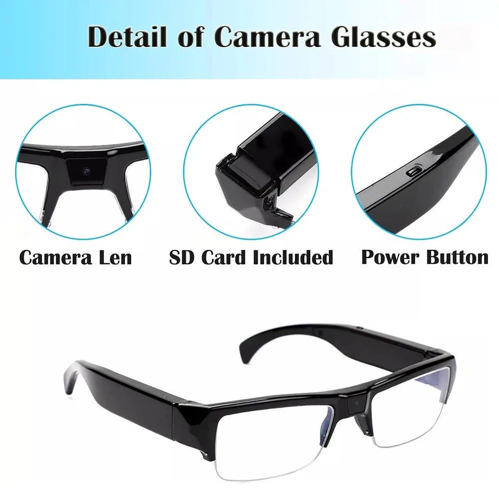 Gafas con cámara mini HD 1080P, grabadora de video DVR portátil, negras