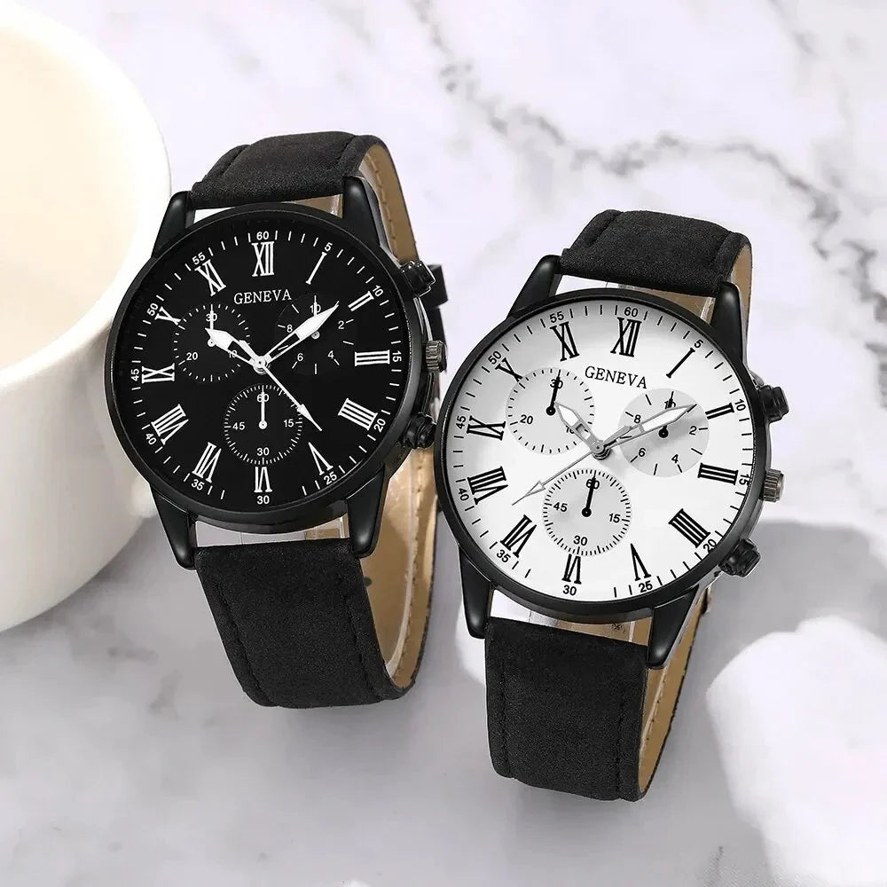 NNEOBA Set de Relojes de Cuarzo de Cuero para Pareja