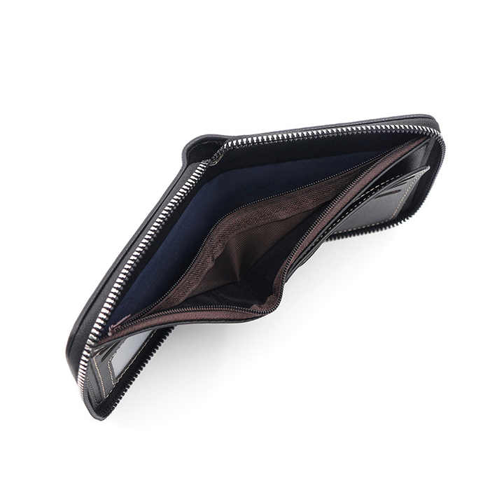 NNEDSZ Cartera de Cuero Marrón Oscuro para Hombre con Cremallera y Diseño de Caballo en Relieve - Compacta y Elegante